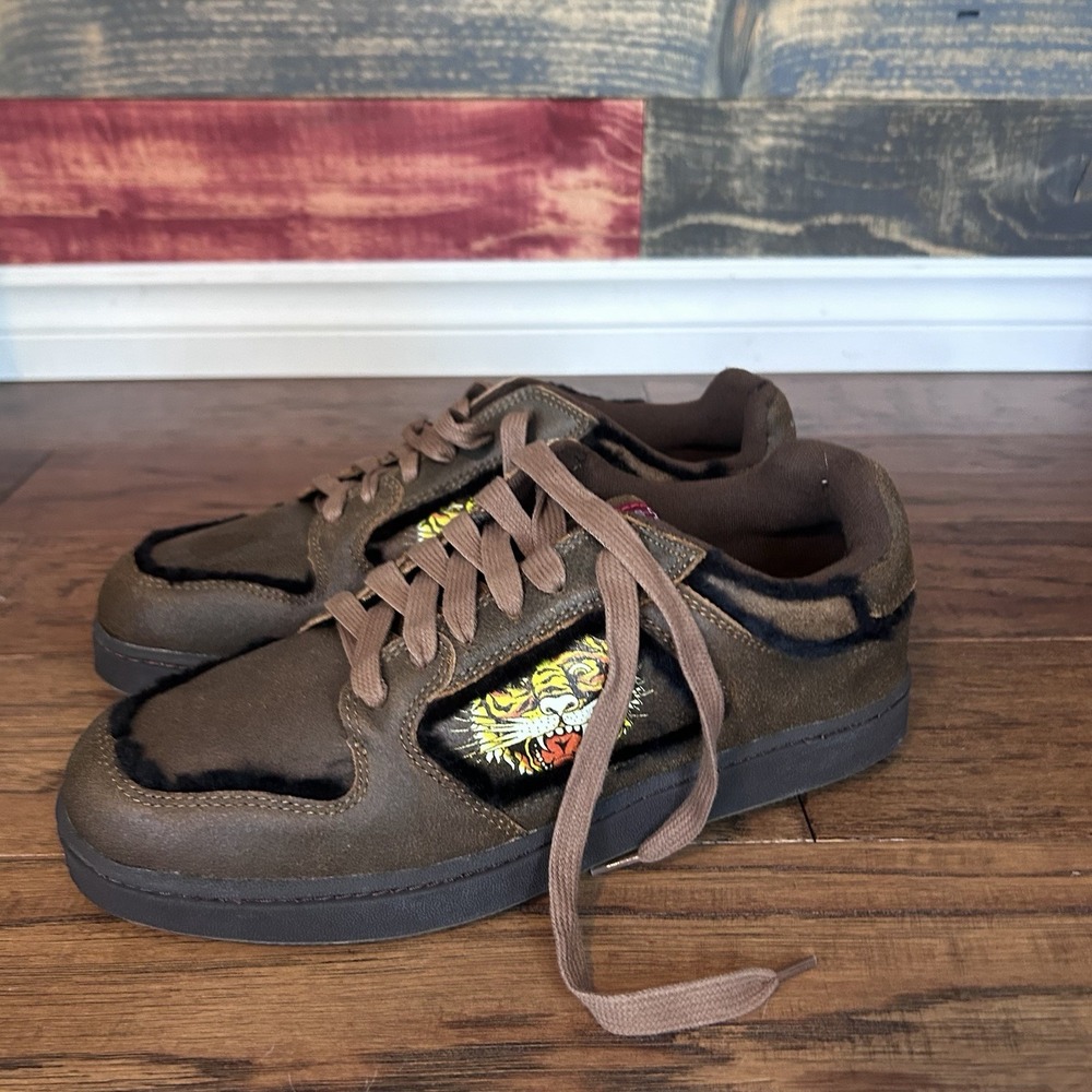 ed hardy christian audigier Like New Canvas Sneakers 7829 Brown Men's